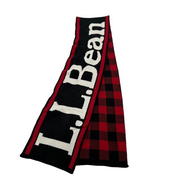 L.L. BEAN Buffalo Plaid Logo Reversible Scarf NEW  Unisex - Picture 1 of 5
